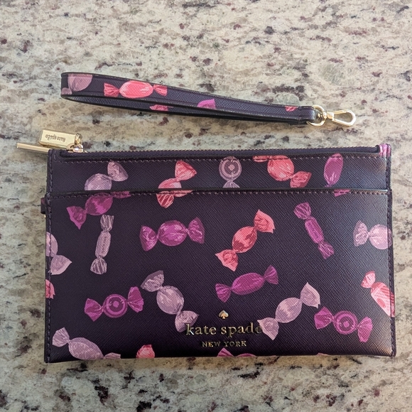 Kate Spade Purple Candy Print Double Zip Wristlet w/Detachable Strap EUC - Picture 1 of 9